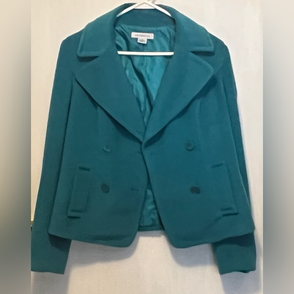 Sz Sm Liz Claiborne Teal Blue short double breasted jacket - Picture 9 of 12